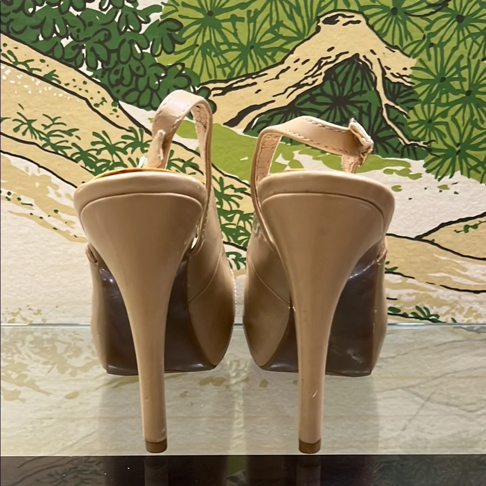 GUESS Beige Stiletto Slingback Heels With Snakeskin Accent